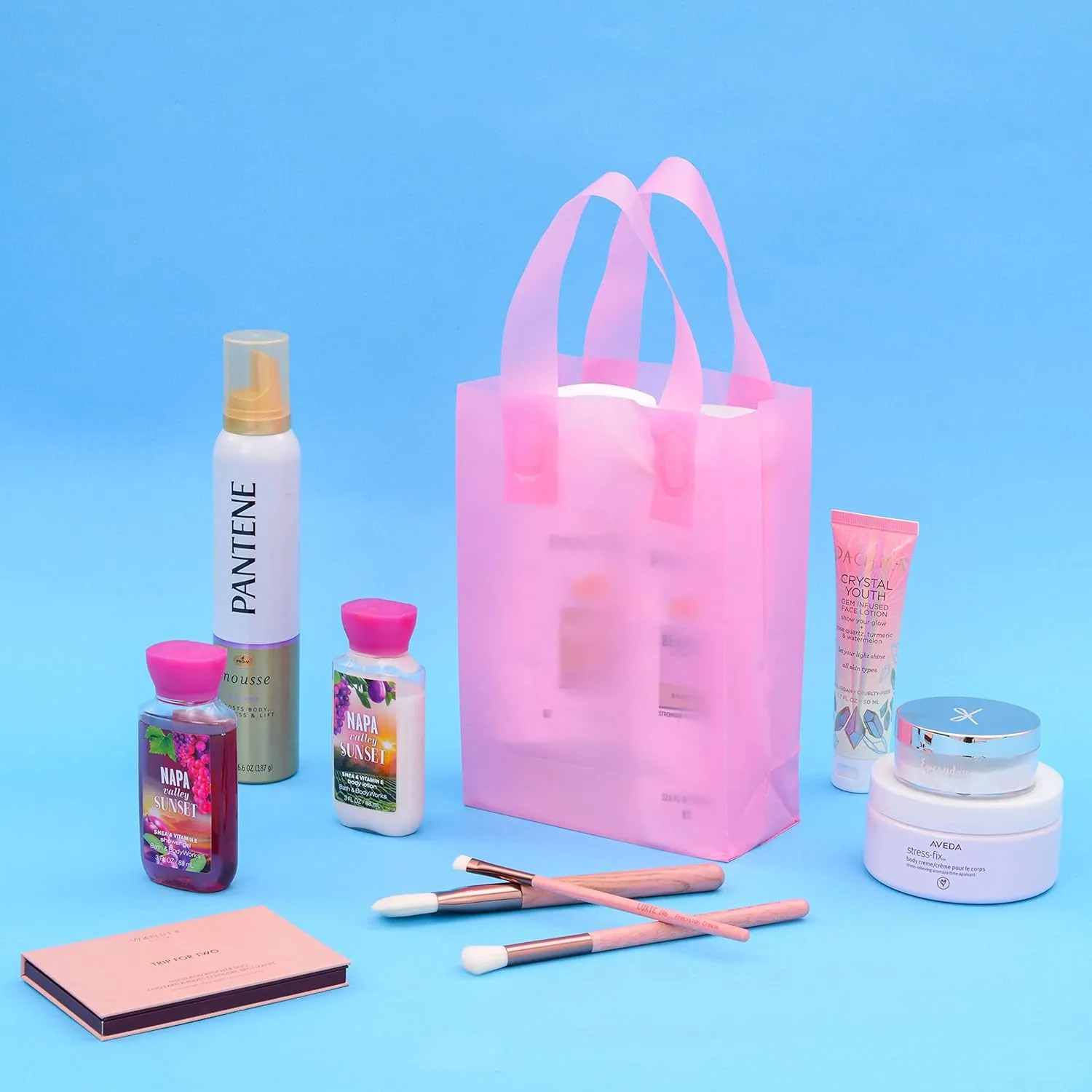 Prime Line Packaging Pink Gift Bags for Goodies, Small Business, Shopping, Frosted Plastic Tote for Girls Birthday, Party Favor, Bulk, 6x3x9 50 Pack