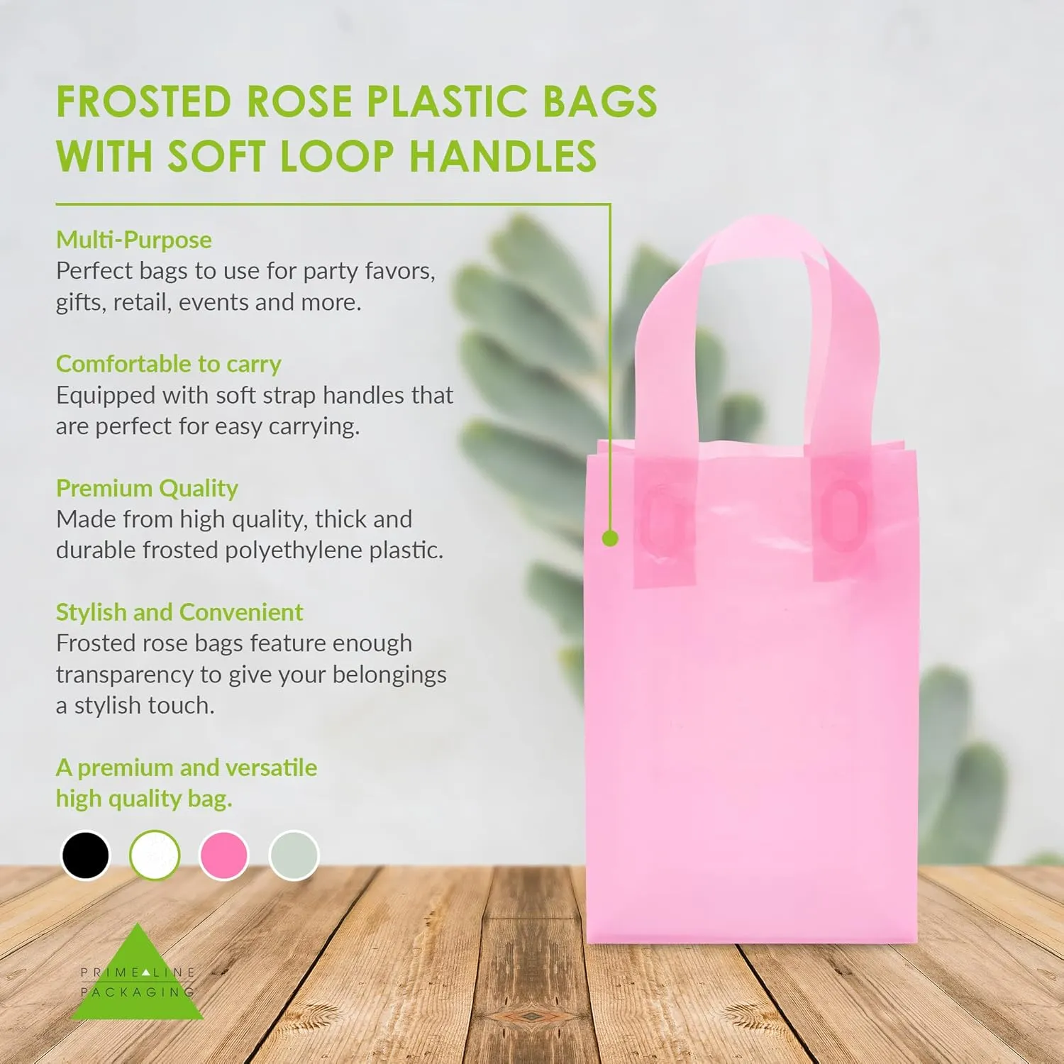 Prime Line Packaging Pink Gift Bags for Goodies, Small Business, Shopping, Frosted Plastic Tote for Girls Birthday, Party Favor, Bulk, 6x3x9 50 Pack