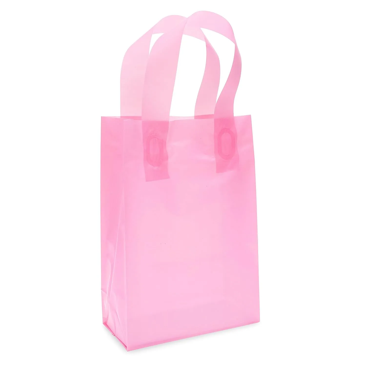 Prime Line Packaging Pink Gift Bags for Goodies, Small Business, Shopping, Frosted Plastic Tote for Girls Birthday, Party Favor, Bulk, 6x3x9 50 Pack