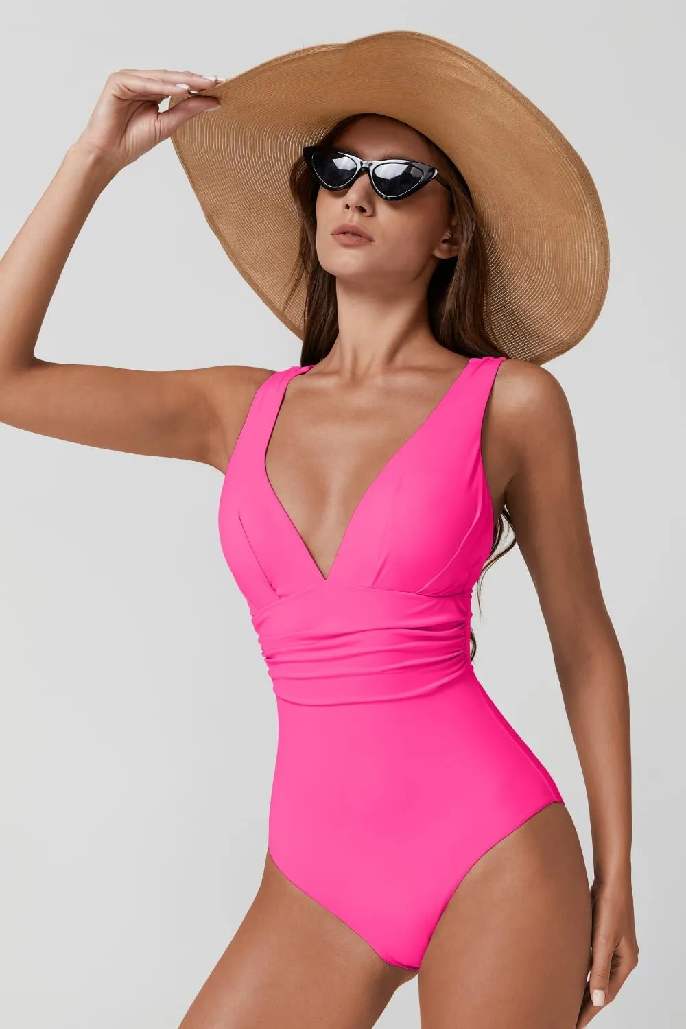 QINSEN Womens Sexy V Neck One Piece Bathing Suit Cross Back Swimsuit High Waist Monokini