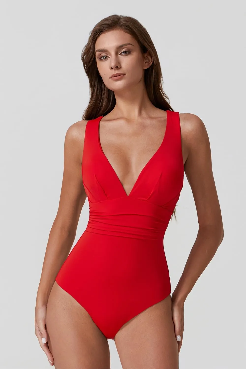 QINSEN Womens Sexy V Neck One Piece Bathing Suit Cross Back Swimsuit High Waist Monokini