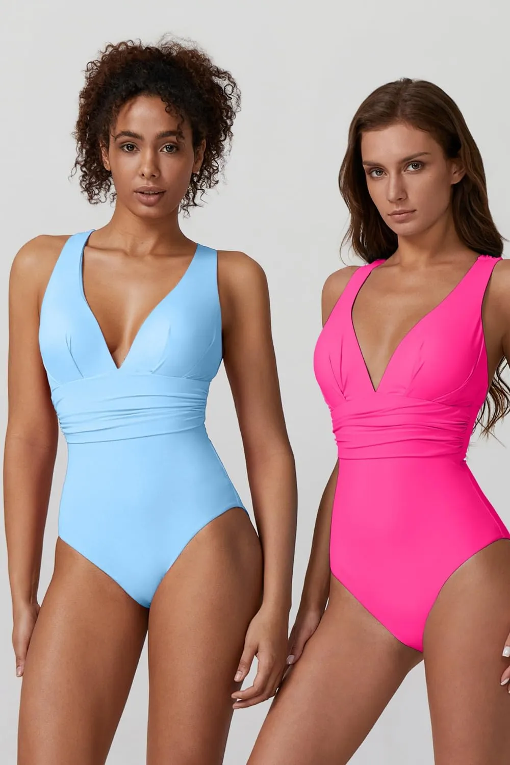 QINSEN Womens Sexy V Neck One Piece Bathing Suit Cross Back Swimsuit High Waist Monokini
