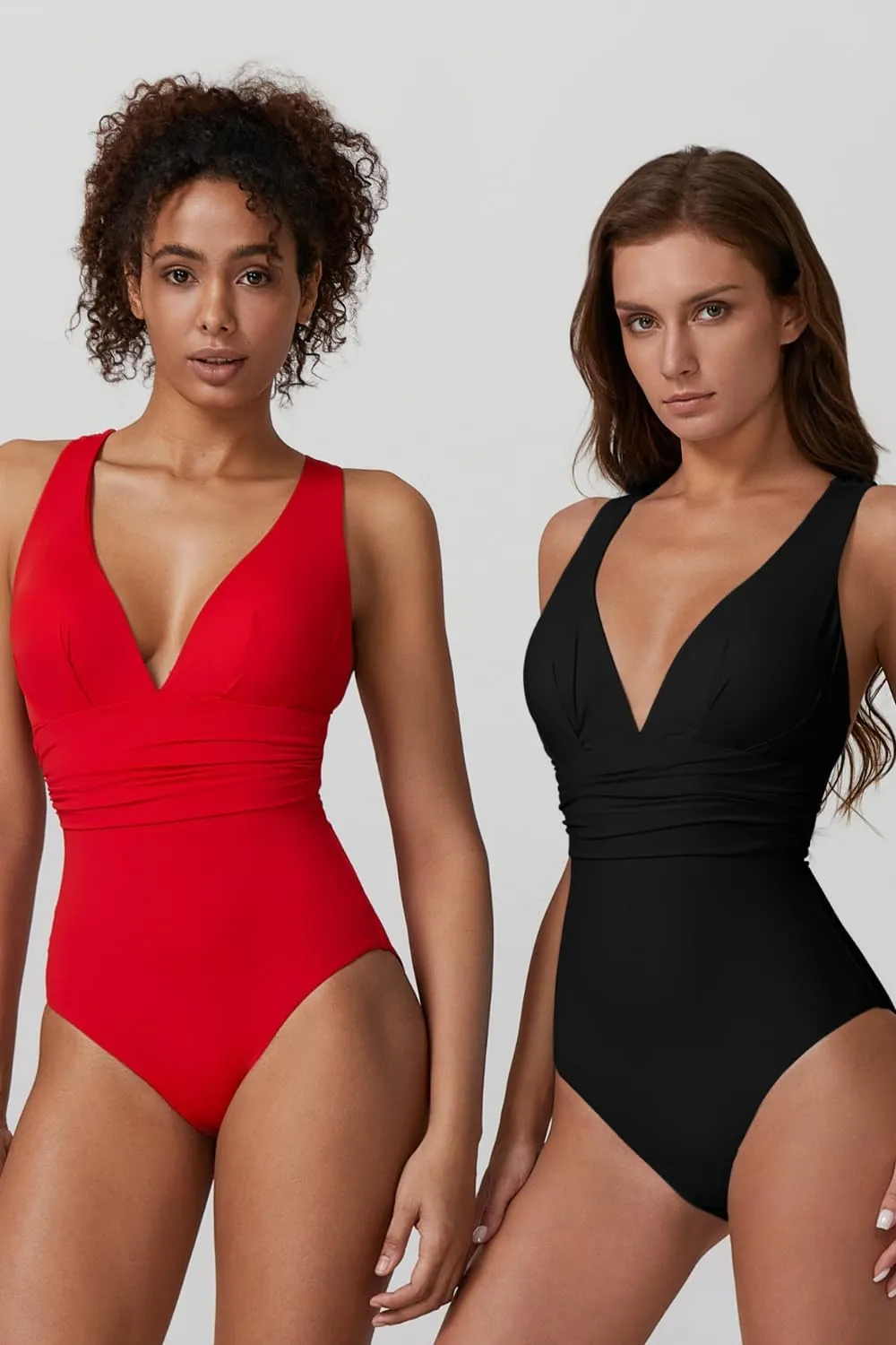 QINSEN Womens Sexy V Neck One Piece Bathing Suit Cross Back Swimsuit High Waist Monokini
