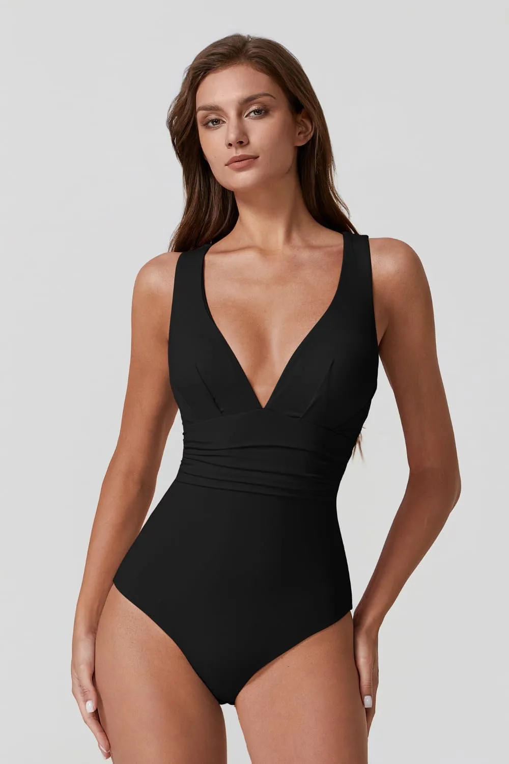 QINSEN Womens Sexy V Neck One Piece Bathing Suit Cross Back Swimsuit High Waist Monokini