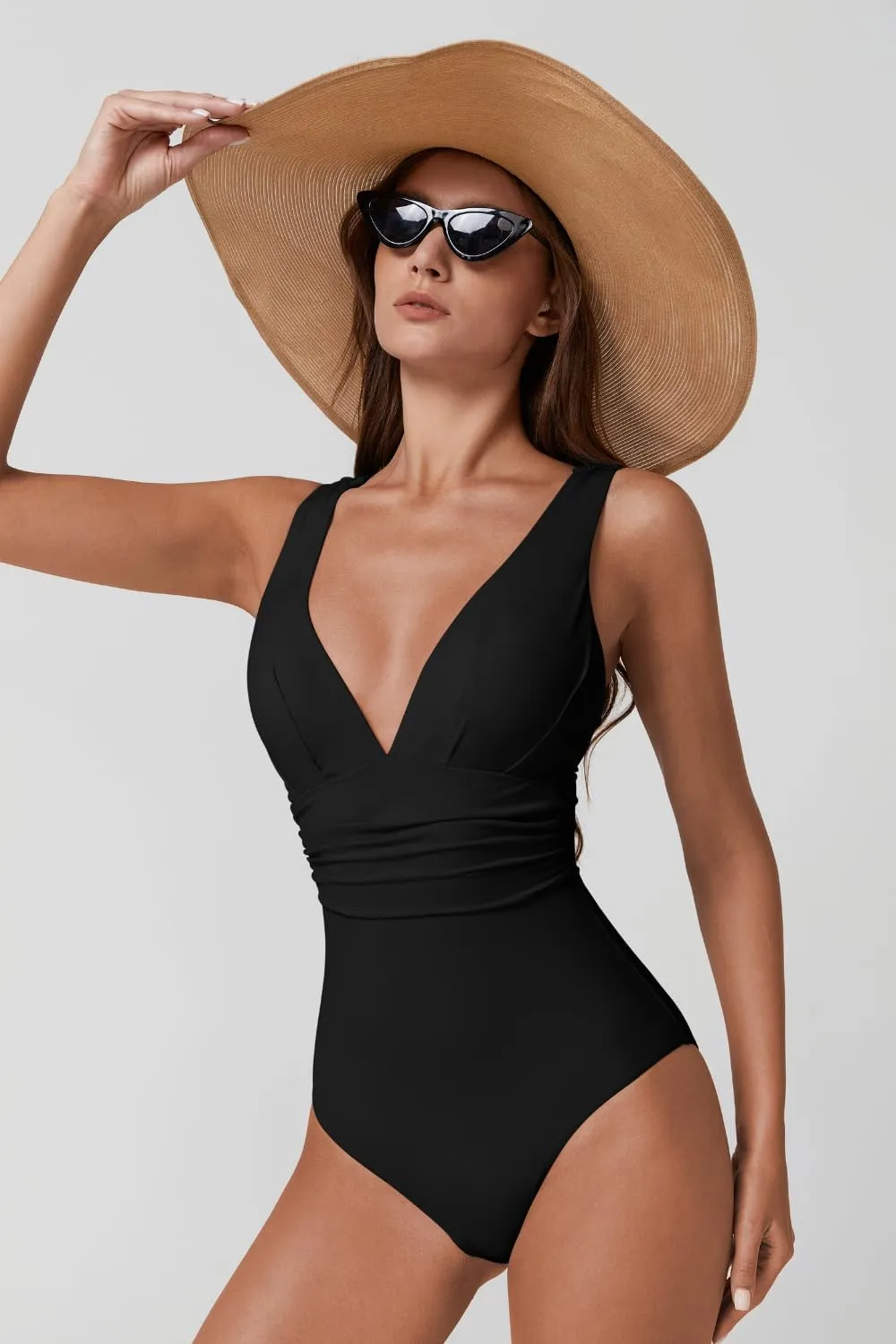 QINSEN Womens Sexy V Neck One Piece Bathing Suit Cross Back Swimsuit High Waist Monokini