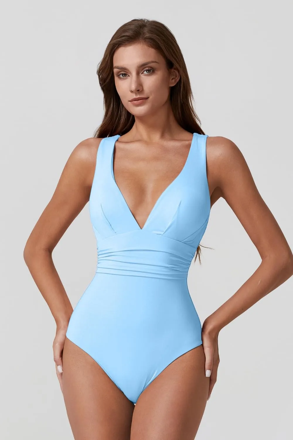QINSEN Womens Sexy V Neck One Piece Bathing Suit Cross Back Swimsuit High Waist Monokini