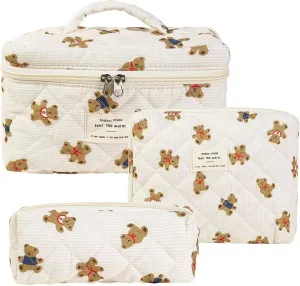 Quilted Makeup Bag,Cute Cotton Floral Make Up Bag Cosmetic Bag for Women Large Travel Toiletry Bag,Makeup Organizer Bag for Cosmetic Accessories,Style 4