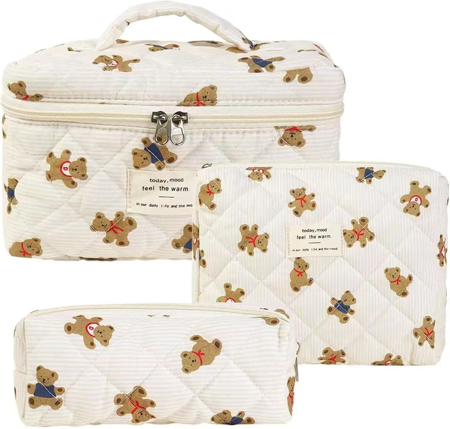 Quilted Makeup Bag,Cute Cotton Floral Make Up Bag Cosmetic Bag for Women Large Travel Toiletry Bag,Makeup Organizer Bag for Cosmetic Accessories,Style 4