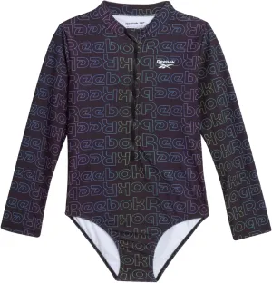 Reebok Girls' Rash Guard Bathing Suit - UPF 50  Quarter Zip Long Sleeve One Piece Bathing Suit - Monokini for Girls (7-12)