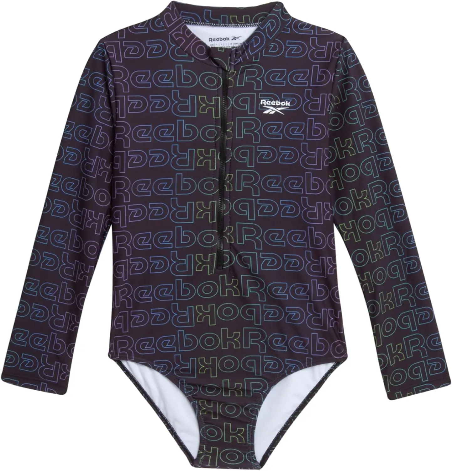 Reebok Girls' Rash Guard Bathing Suit - UPF 50  Quarter Zip Long Sleeve One Piece Bathing Suit - Monokini for Girls (7-12)