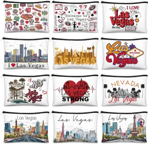 Reginary 12 Pcs City Souvenir Gifts Texas State Gifts Chicago City Souvenirs California Makeup Bag Zippered Bag Cosmetic Bag for Women Traveler Souvenirs(Las Vegas)