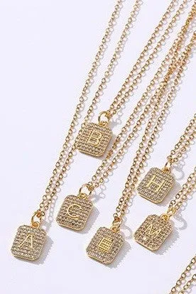 Rhinestone Initial Necklace Gold A