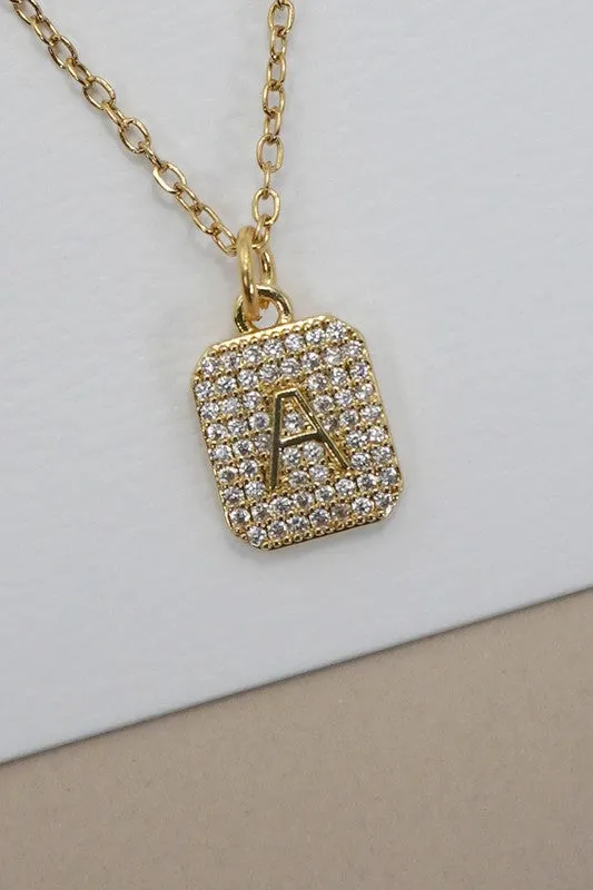 Rhinestone Initial Necklace Gold A