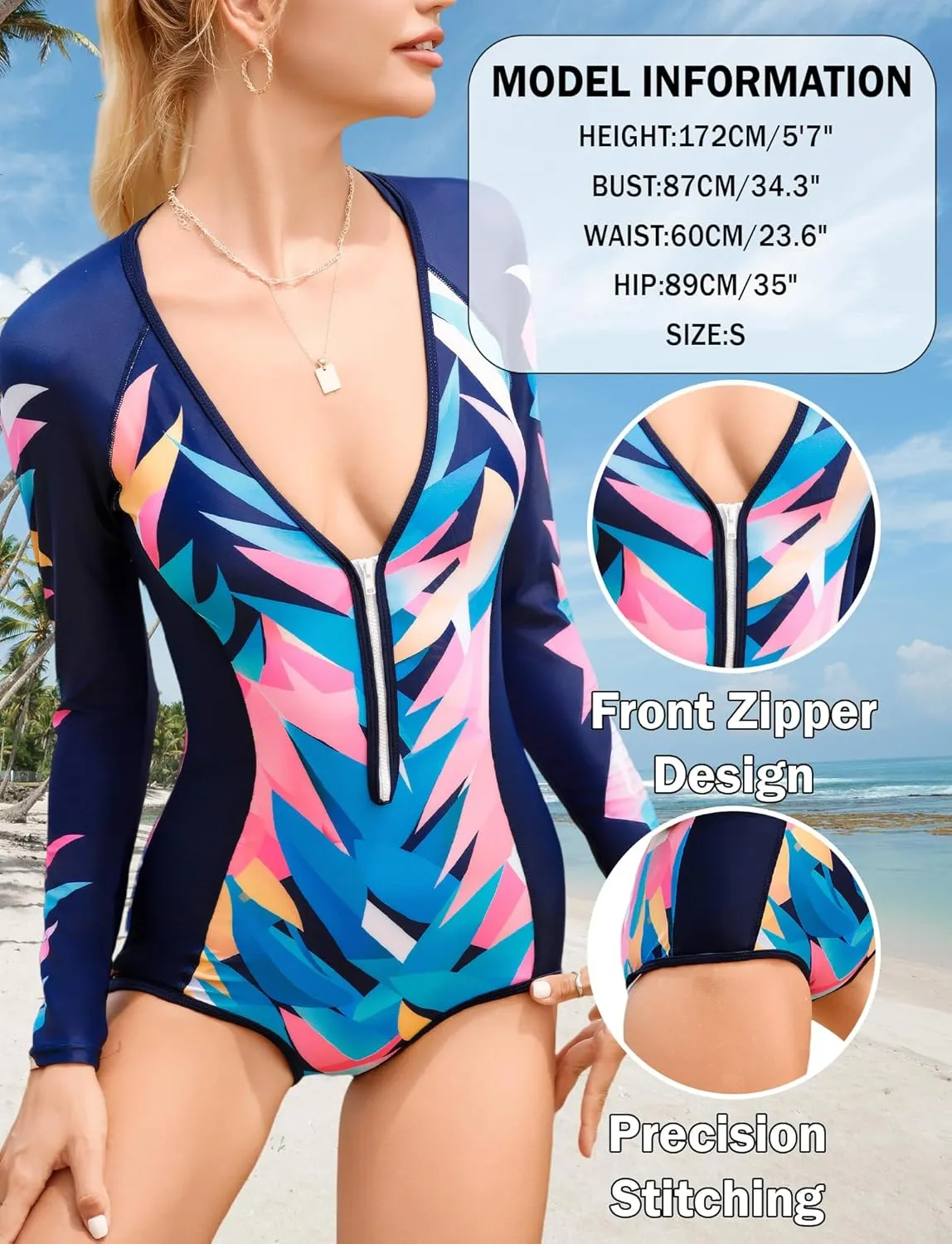 SEAUR Women's Long Sleeve One Piece Rash Guard Swimsuit Cutout Modest Surfing Suit UPF 50  Bathing Suit
