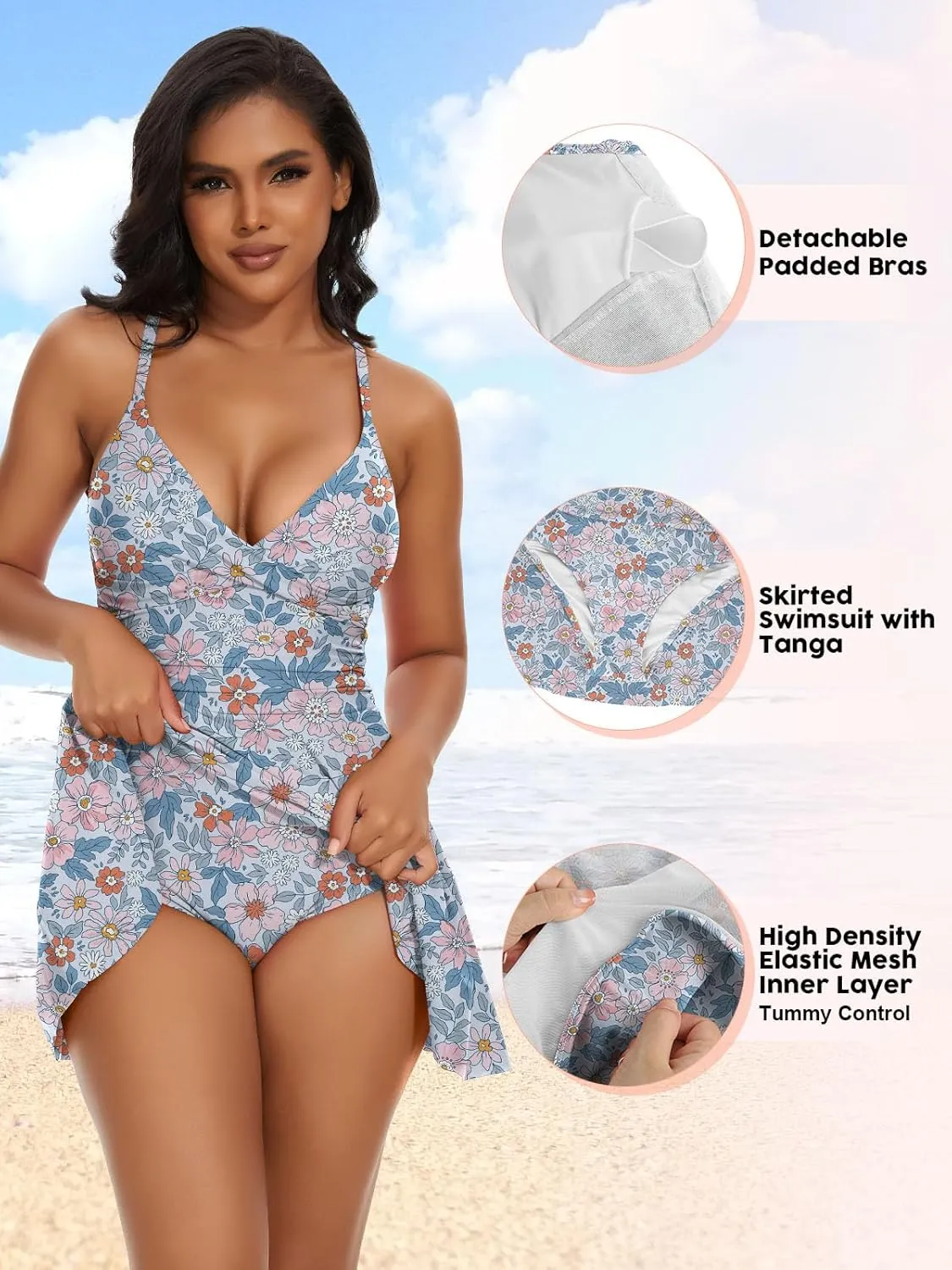 SHAPERIN Women One Piece Skirted Swimsuit Tummy Control Bathing Suits Swimdress Swim Dress Monokini Swimwear