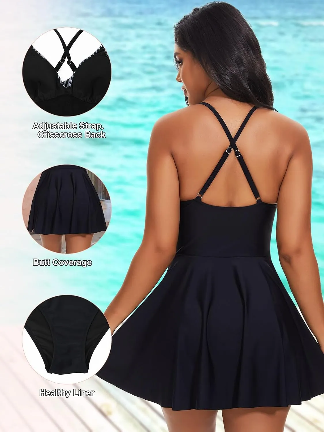 SHAPERIN Women One Piece Skirted Swimsuit Tummy Control Bathing Suits Swimdress Swim Dress Monokini Swimwear