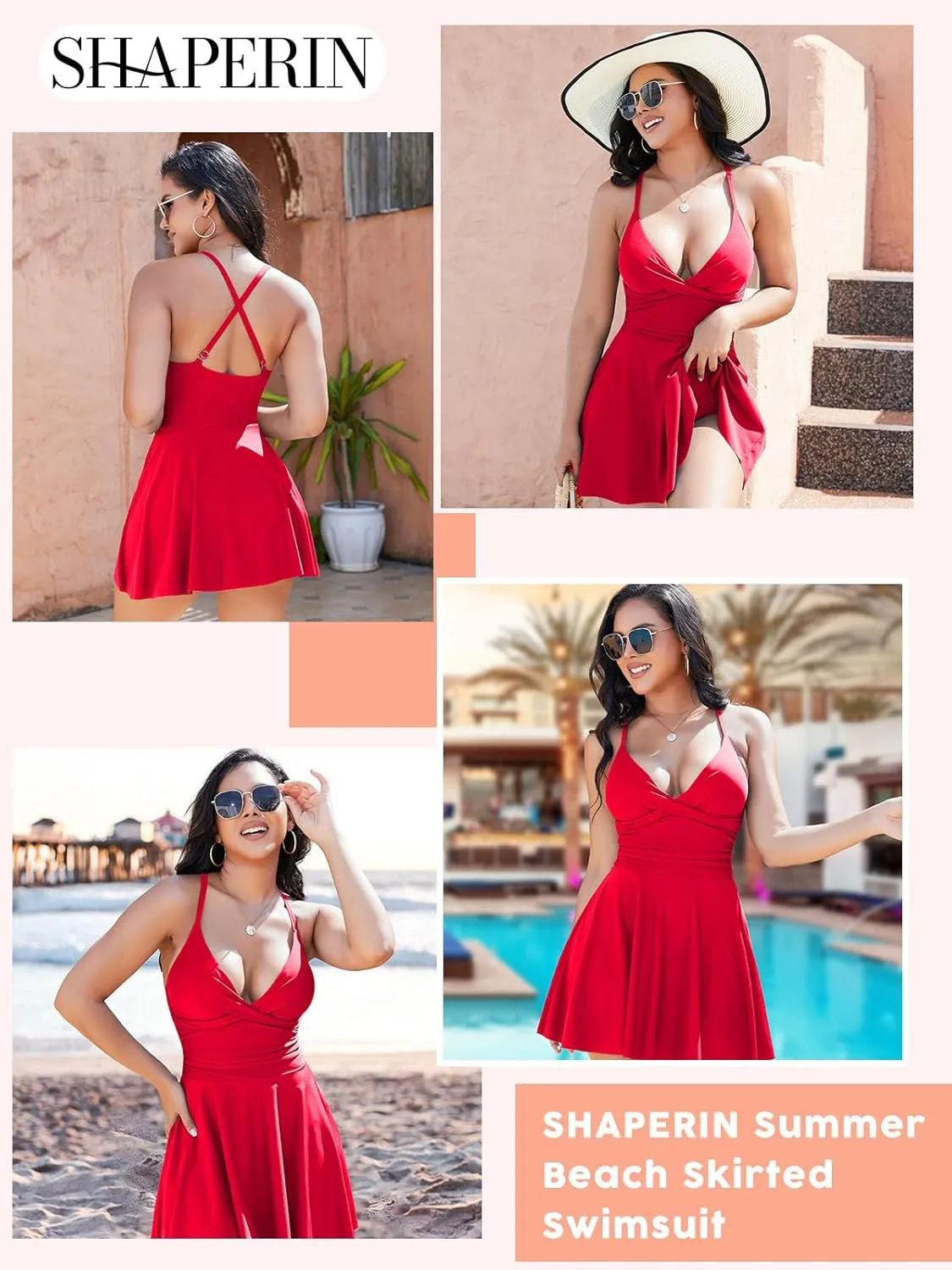 SHAPERIN Women One Piece Skirted Swimsuit Tummy Control Bathing Suits Swimdress Swim Dress Monokini Swimwear