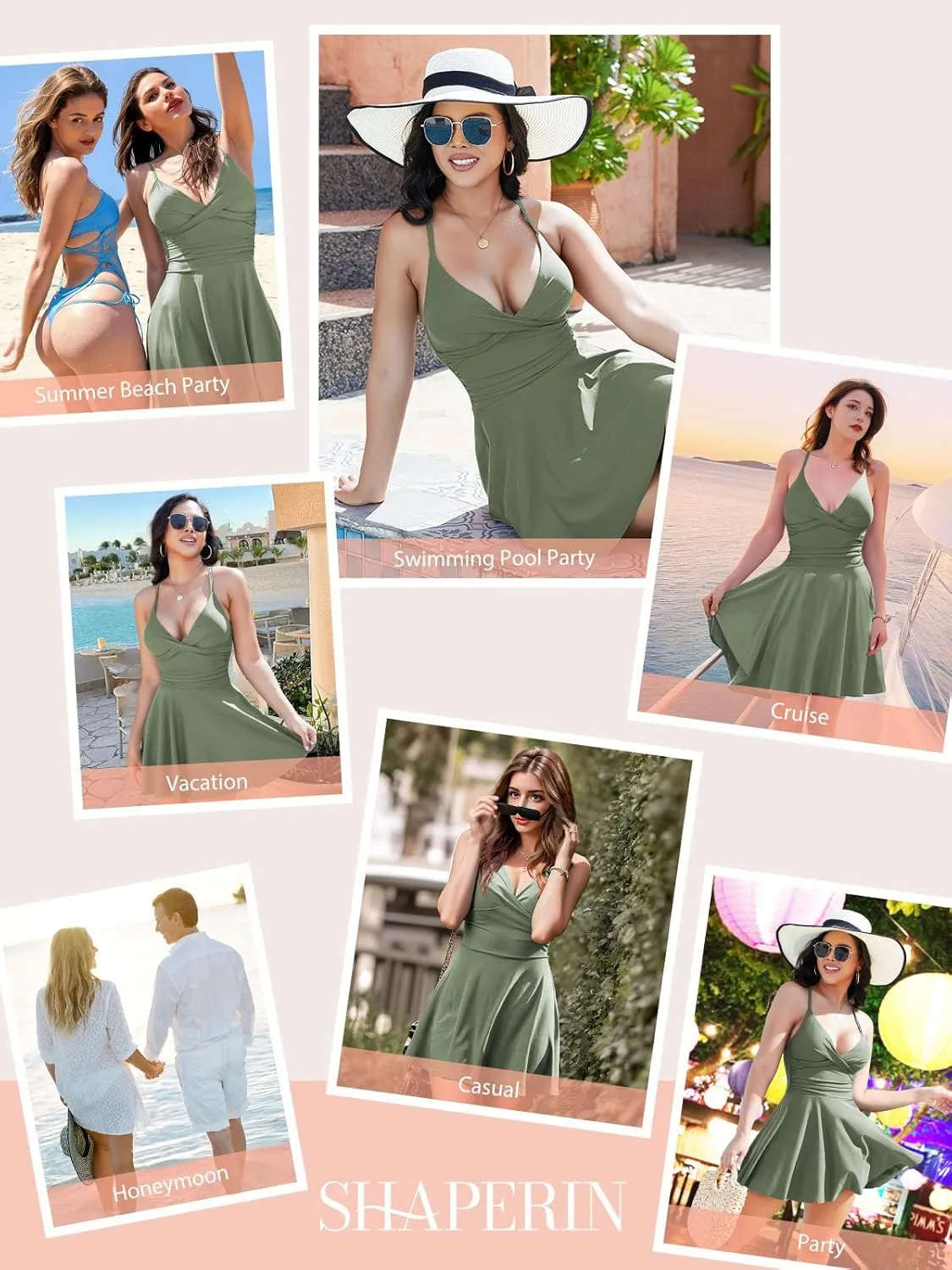 SHAPERIN Women One Piece Skirted Swimsuit Tummy Control Bathing Suits Swimdress Swim Dress Monokini Swimwear
