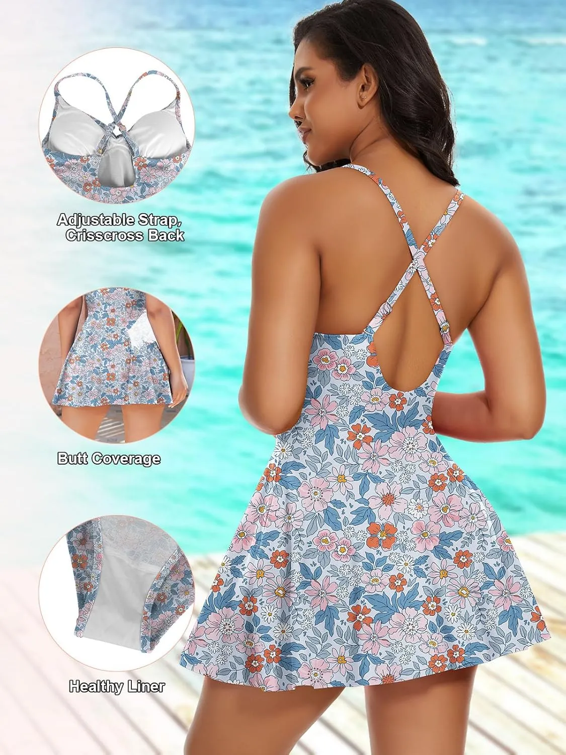SHAPERIN Women One Piece Skirted Swimsuit Tummy Control Bathing Suits Swimdress Swim Dress Monokini Swimwear