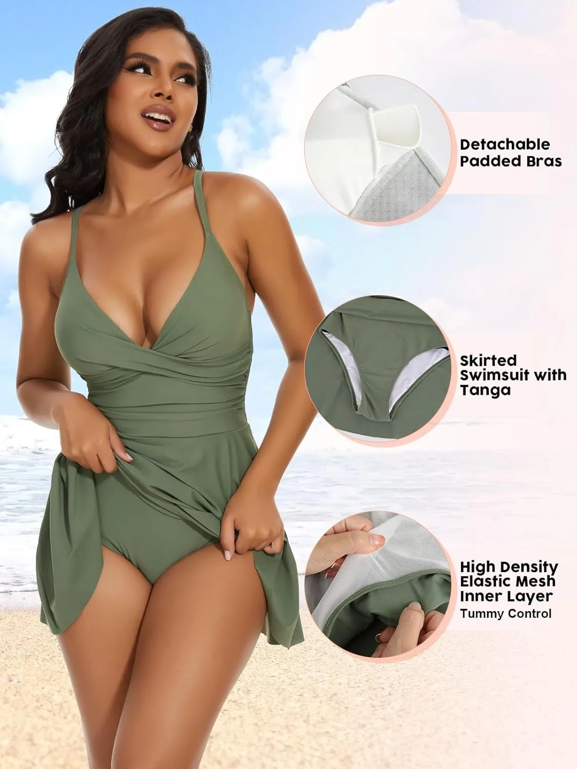 SHAPERIN Women One Piece Skirted Swimsuit Tummy Control Bathing Suits Swimdress Swim Dress Monokini Swimwear