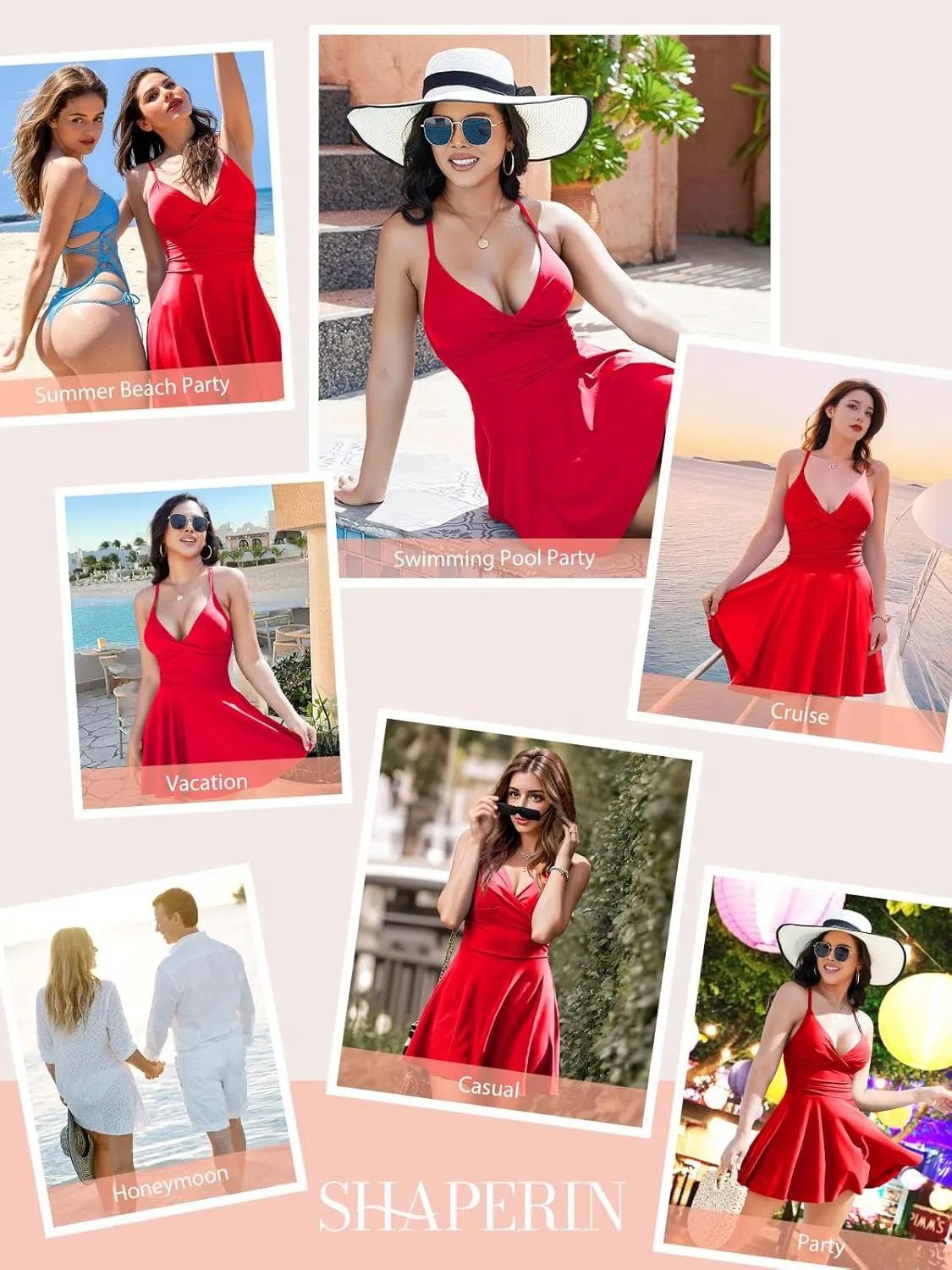 SHAPERIN Women One Piece Skirted Swimsuit Tummy Control Bathing Suits Swimdress Swim Dress Monokini Swimwear
