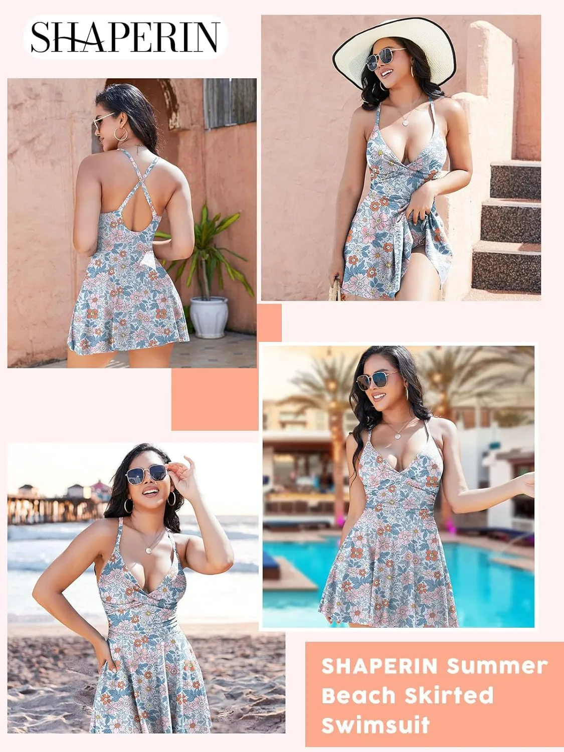 SHAPERIN Women One Piece Skirted Swimsuit Tummy Control Bathing Suits Swimdress Swim Dress Monokini Swimwear