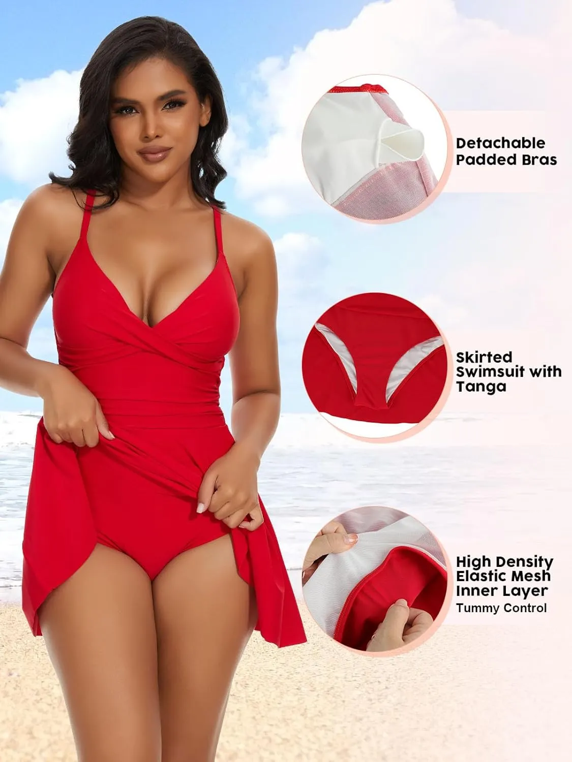 SHAPERIN Women One Piece Skirted Swimsuit Tummy Control Bathing Suits Swimdress Swim Dress Monokini Swimwear