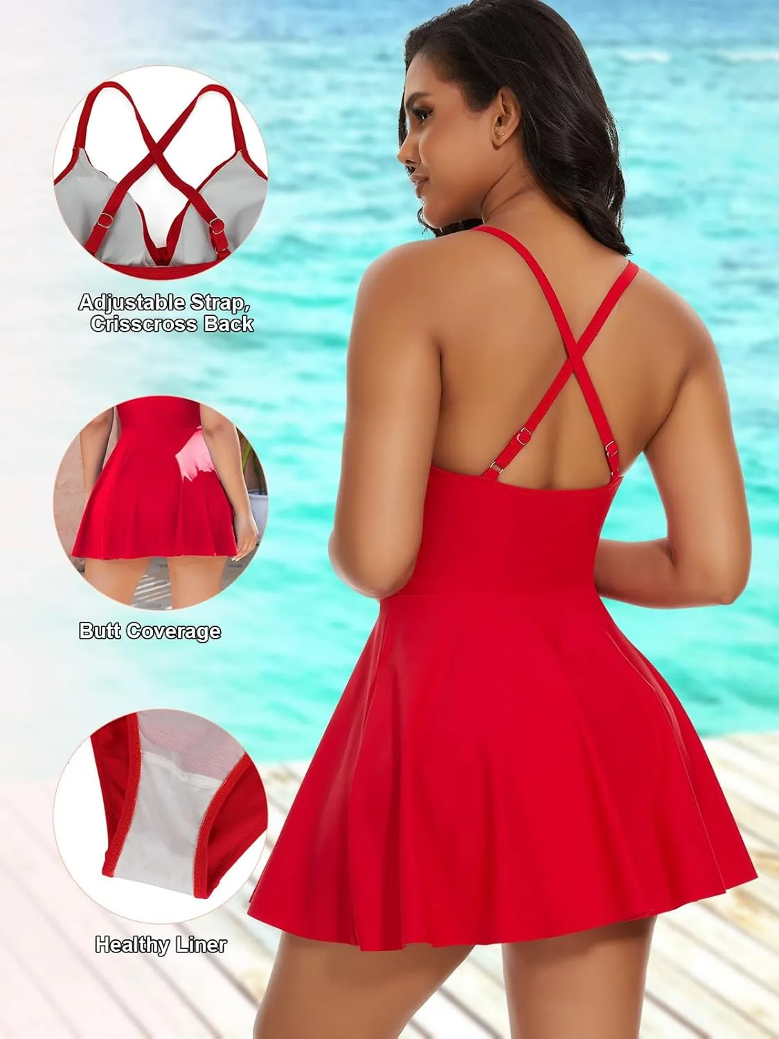 SHAPERIN Women One Piece Skirted Swimsuit Tummy Control Bathing Suits Swimdress Swim Dress Monokini Swimwear