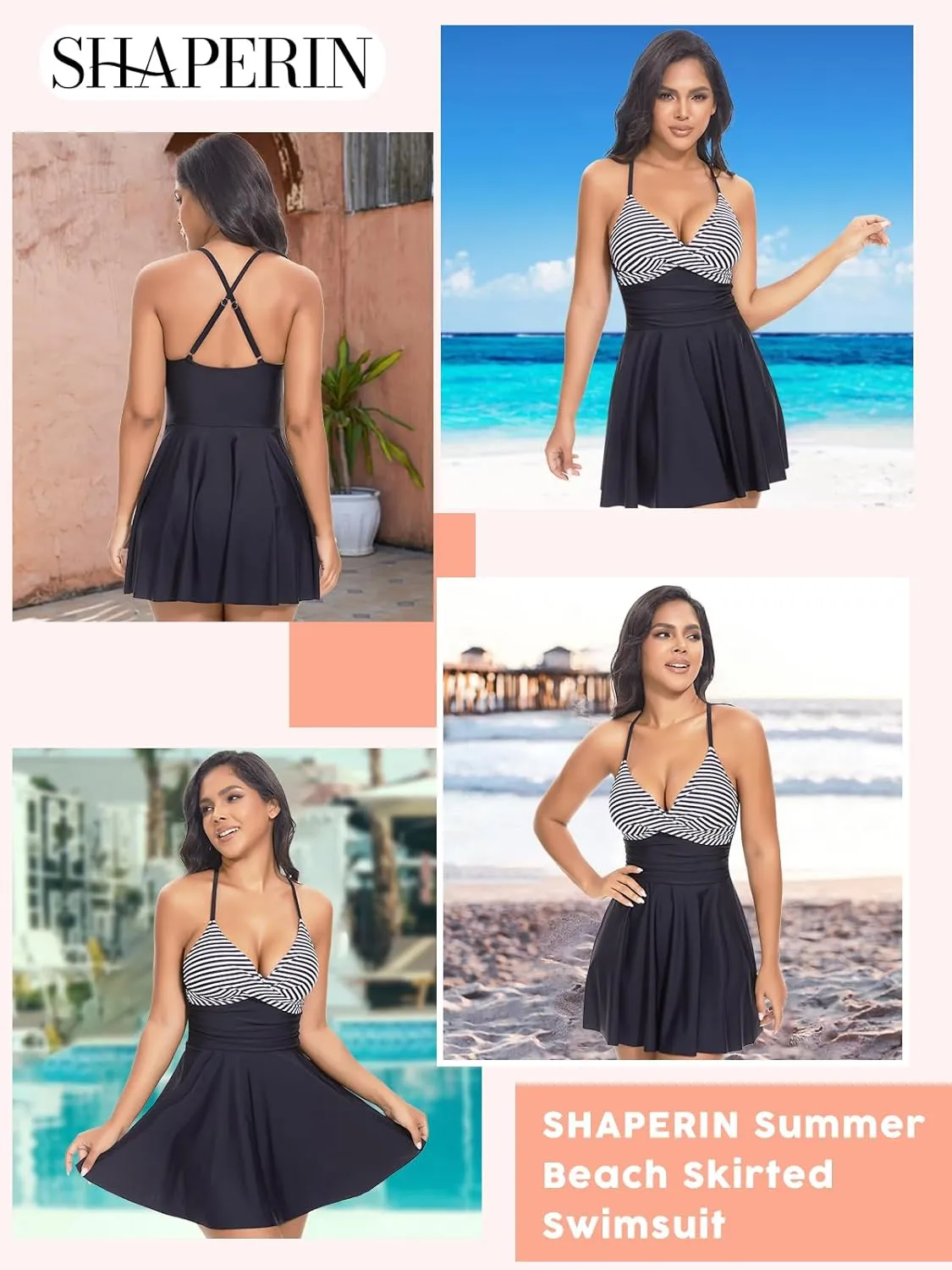 SHAPERIN Women One Piece Skirted Swimsuit Tummy Control Bathing Suits Swimdress Swim Dress Monokini Swimwear