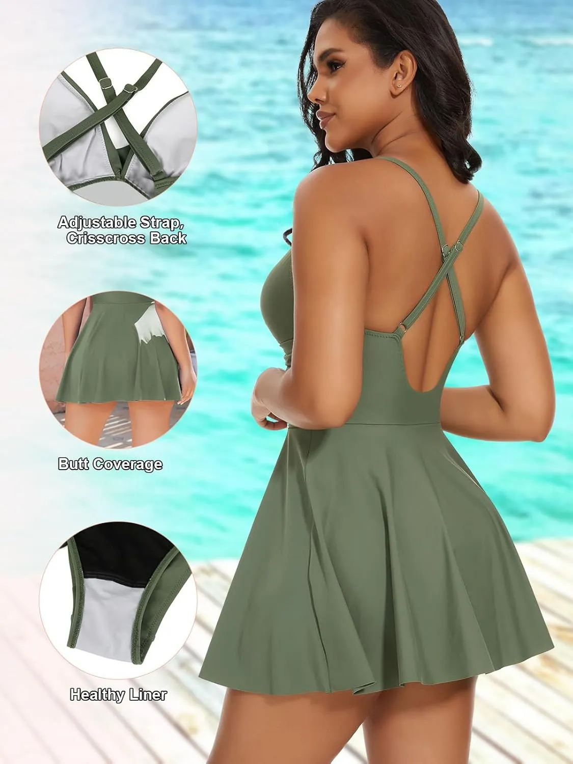 SHAPERIN Women One Piece Skirted Swimsuit Tummy Control Bathing Suits Swimdress Swim Dress Monokini Swimwear