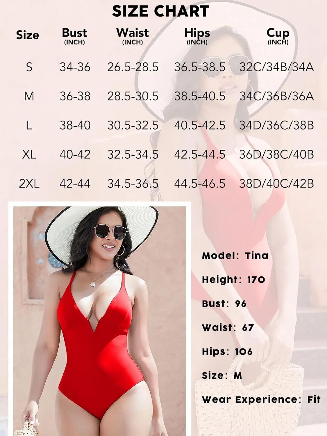 SHAPERIN Women Swimsuit One Piece Bathing Suits Tummy Control Sexy Deep V Neck Padded Push Up Swimwear Monokini