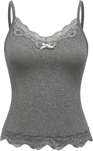 SHENHE Women's Y2K Lace Tank Tops Summer Coquette Bow Sleeveless Spaghetti Strap Lounge Cute Cami Crop Tops
