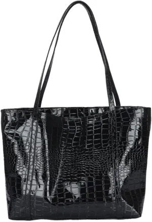 Shiny Tote Bags for Women Patent Faux Leather Handbags Large Purse Satchel Bag Hobo Handbag Shoulder Bag Minimalist