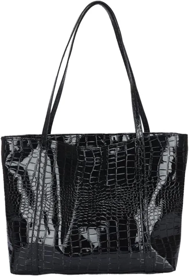 Shiny Tote Bags for Women Patent Faux Leather Handbags Large Purse Satchel Bag Hobo Handbag Shoulder Bag Minimalist