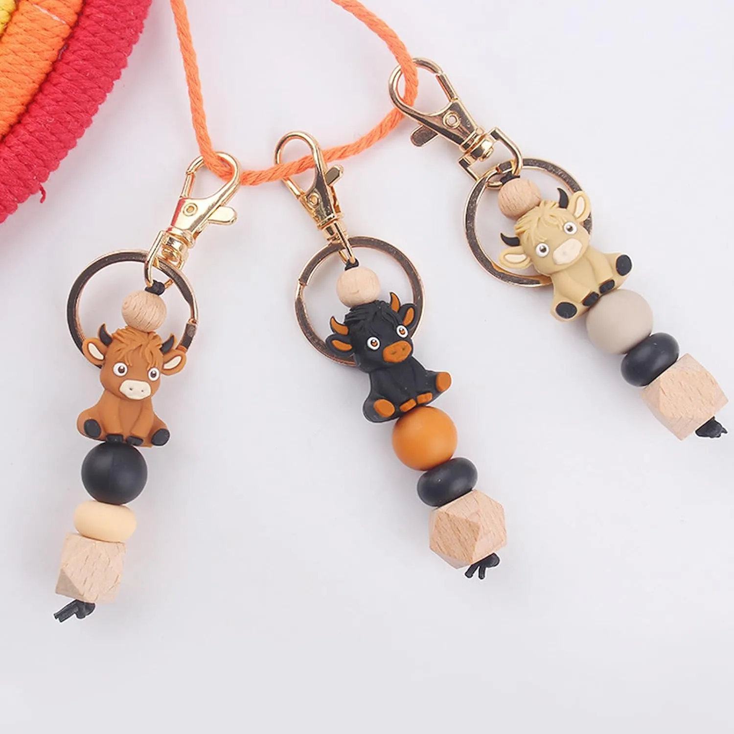 Silicone Beaded Yak Bracelet Keychain for Women,Key Chains Accessories Charms for Bag, Key Holder Wristlet Bangle