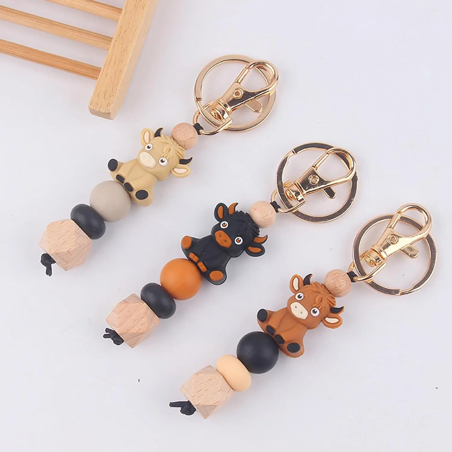 Silicone Beaded Yak Bracelet Keychain for Women,Key Chains Accessories Charms for Bag, Key Holder Wristlet Bangle