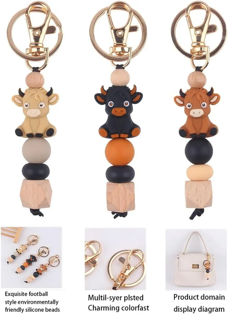 Silicone Beaded Yak Bracelet Keychain for Women,Key Chains Accessories Charms for Bag, Key Holder Wristlet Bangle