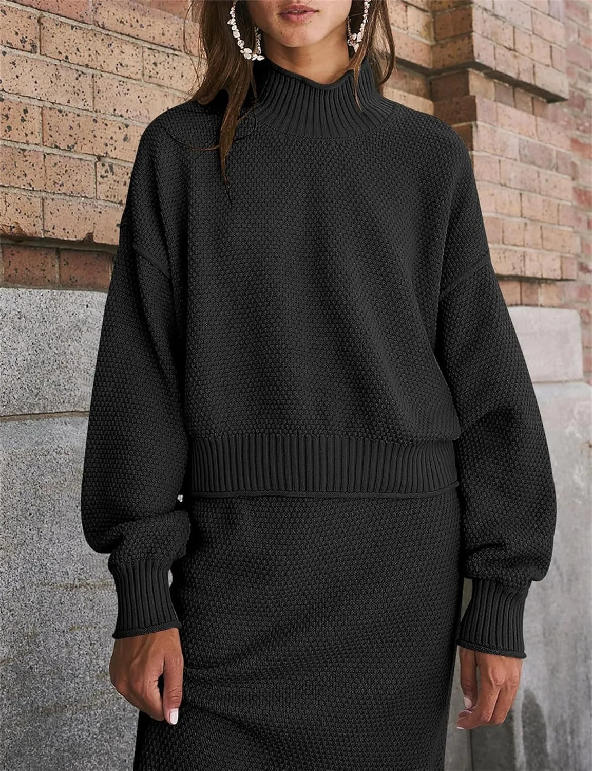 Skirt Sets Women 2 Piece Outfits Dressy Suits Turtle Neck Sweater and Pencil Maxi Skirt Elegant Sets Fall Winter