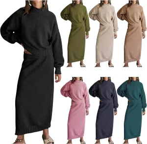 Skirt Sets Women 2 Piece Outfits Dressy Suits Turtle Neck Sweater and Pencil Maxi Skirt Elegant Sets Fall Winter