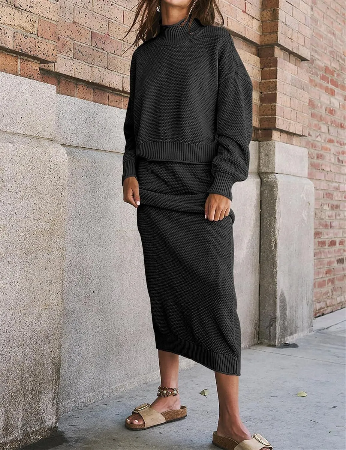 Skirt Sets Women 2 Piece Outfits Dressy Suits Turtle Neck Sweater and Pencil Maxi Skirt Elegant Sets Fall Winter