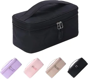 Small Makeup Bag with Brush Holder,Quilted Cosmetic Bag for Girls, Travel Organizer Bag for Accessories Black