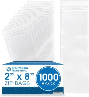 Spartan Industrial - 2 X 8 (1000 Count) 2 Mil Clear Reclosable Zip Plastic Poly Bags with Resealable Lock Seal Zipper