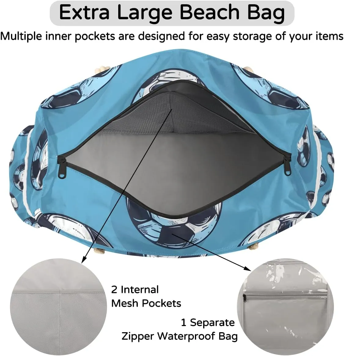 Sport Baseball Personalized Beach Bag for Women, Custom Name Waterproof Sandproof Pool Swim Bags