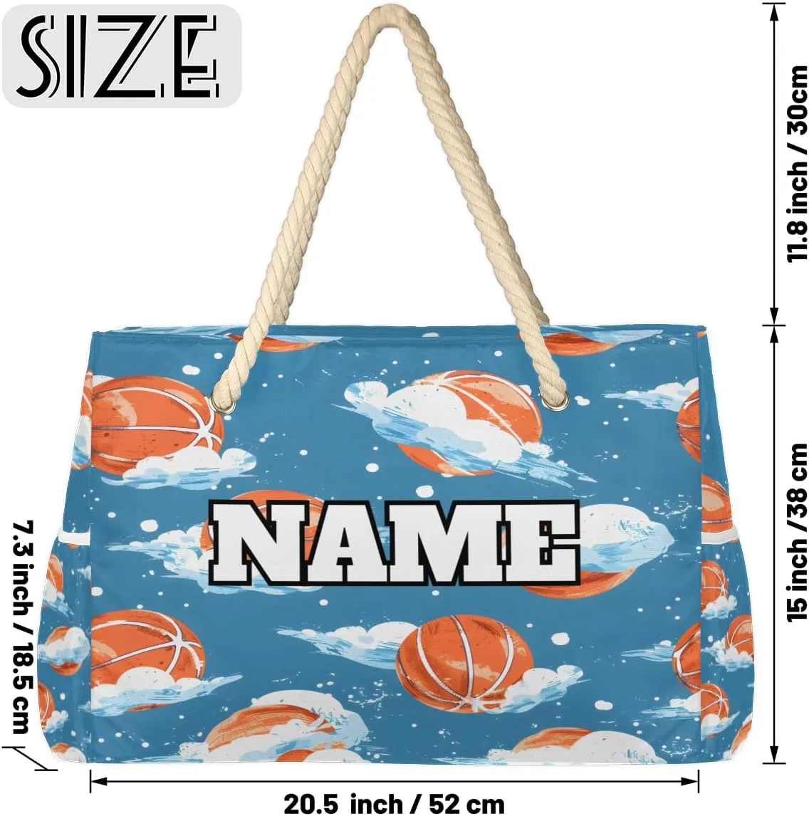 Sport Baseball Personalized Beach Bag for Women, Custom Name Waterproof Sandproof Pool Swim Bags