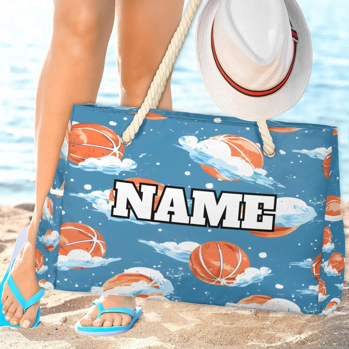 Sport Baseball Personalized Beach Bag for Women, Custom Name Waterproof Sandproof Pool Swim Bags