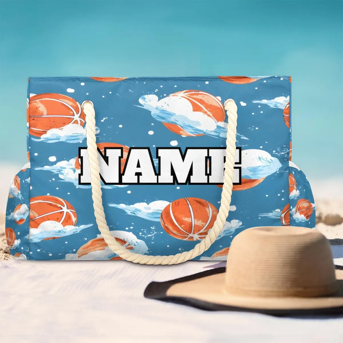 Sport Baseball Personalized Beach Bag for Women, Custom Name Waterproof Sandproof Pool Swim Bags
