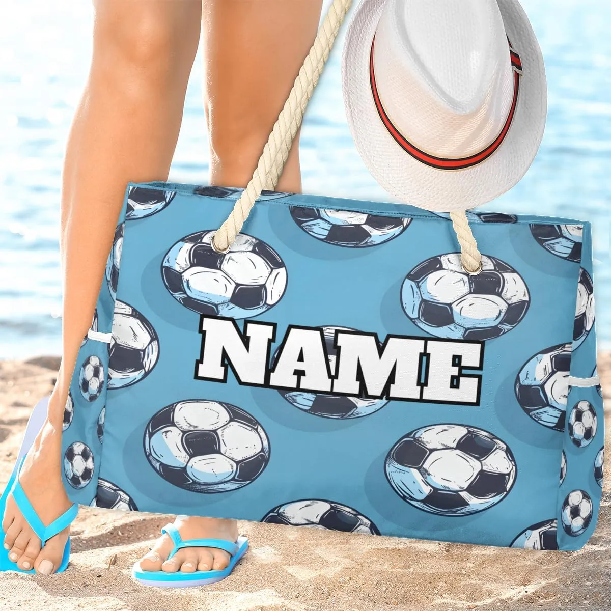 Sport Baseball Personalized Beach Bag for Women, Custom Name Waterproof Sandproof Pool Swim Bags