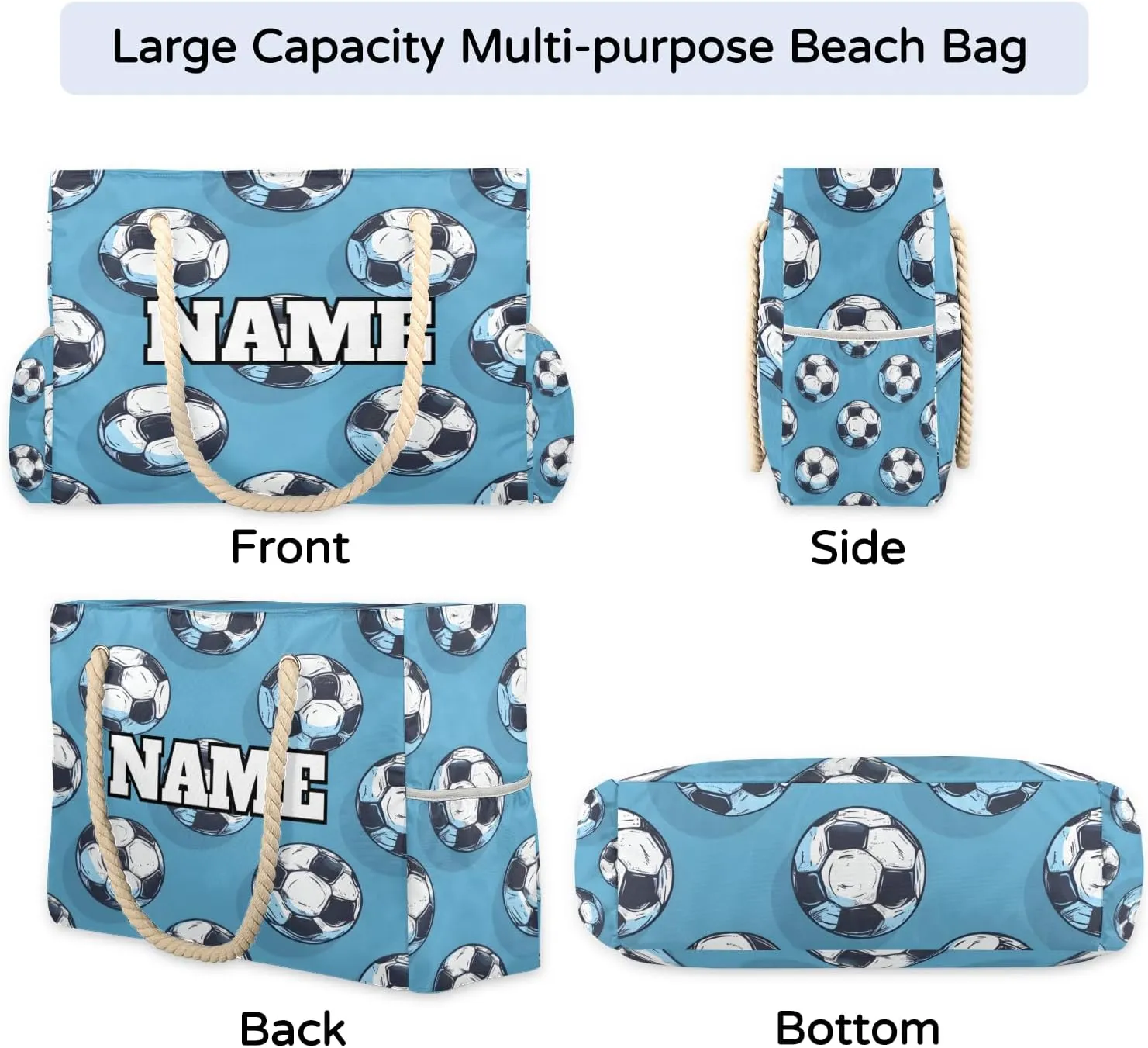 Sport Baseball Personalized Beach Bag for Women, Custom Name Waterproof Sandproof Pool Swim Bags