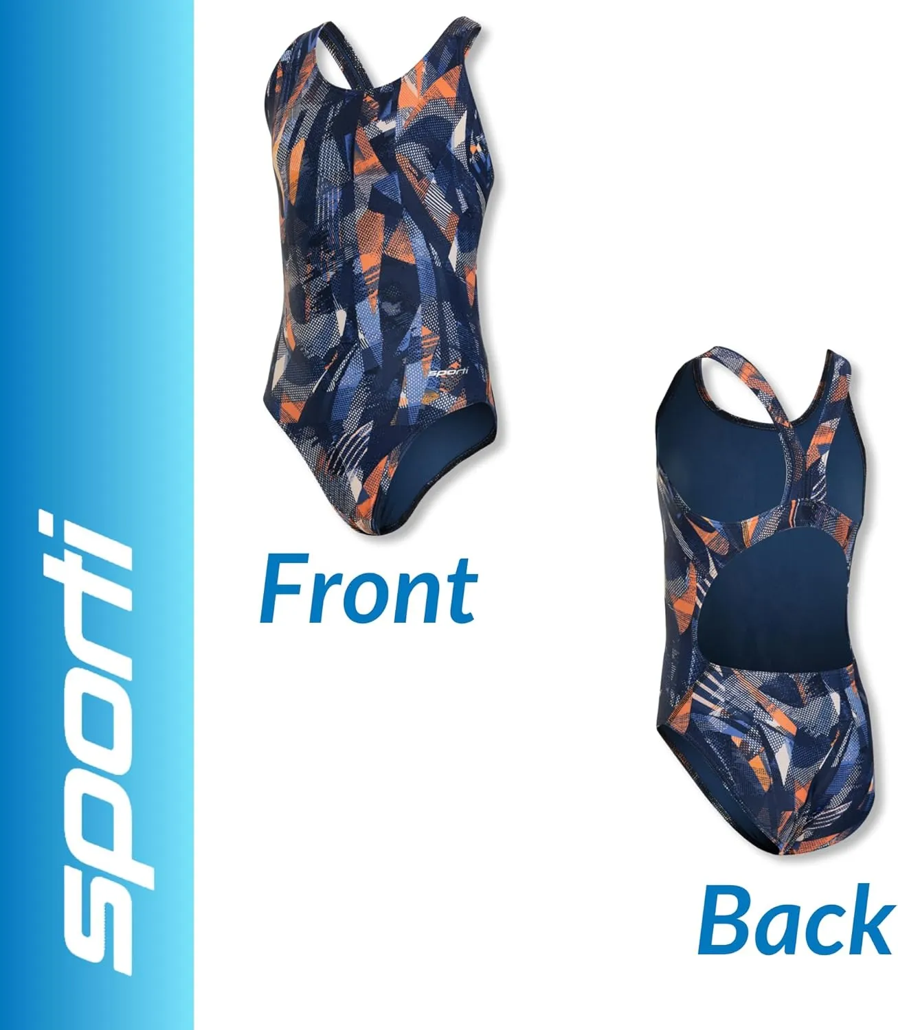 Sporti Wide Strap Girls' Athletic One-Piece Swimsuit  Printed Pattern Competitive Bathing Suit, Racerback Style for Girls