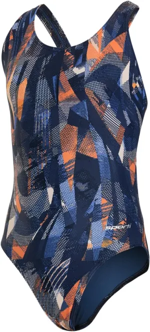 Sporti Wide Strap Girls' Athletic One-Piece Swimsuit  Printed Pattern Competitive Bathing Suit, Racerback Style for Girls